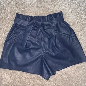 Navy leather high waisted shorts